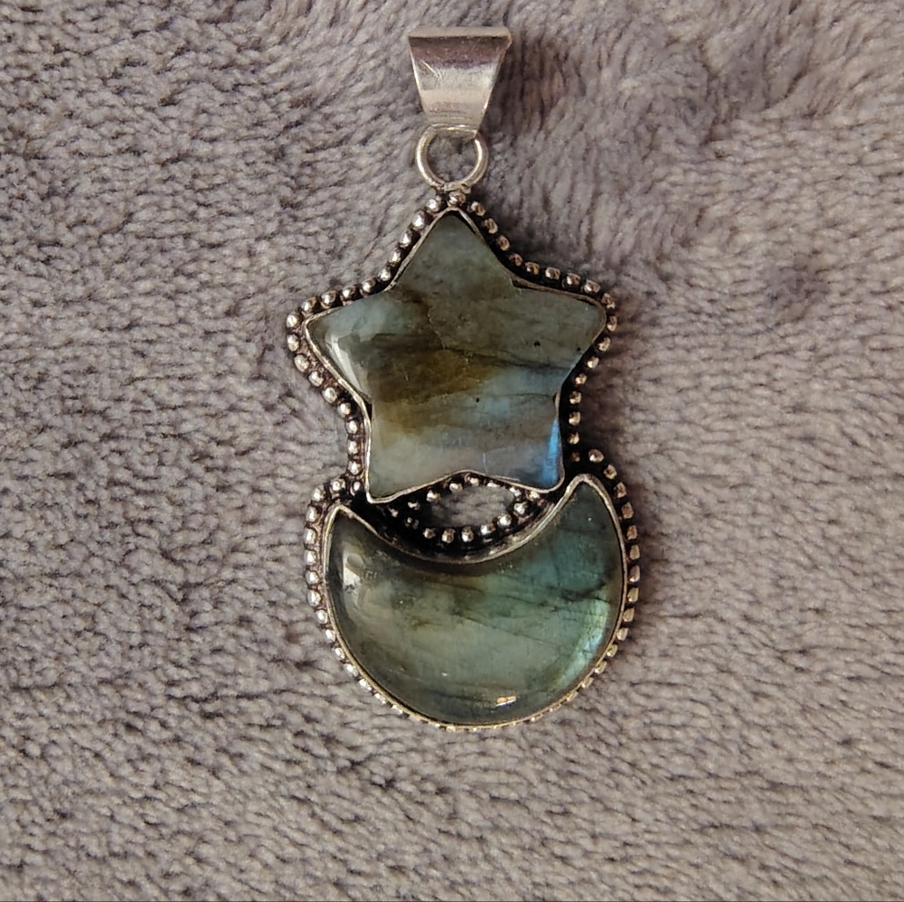 Labradorite Star & Crescent Moon Pendant